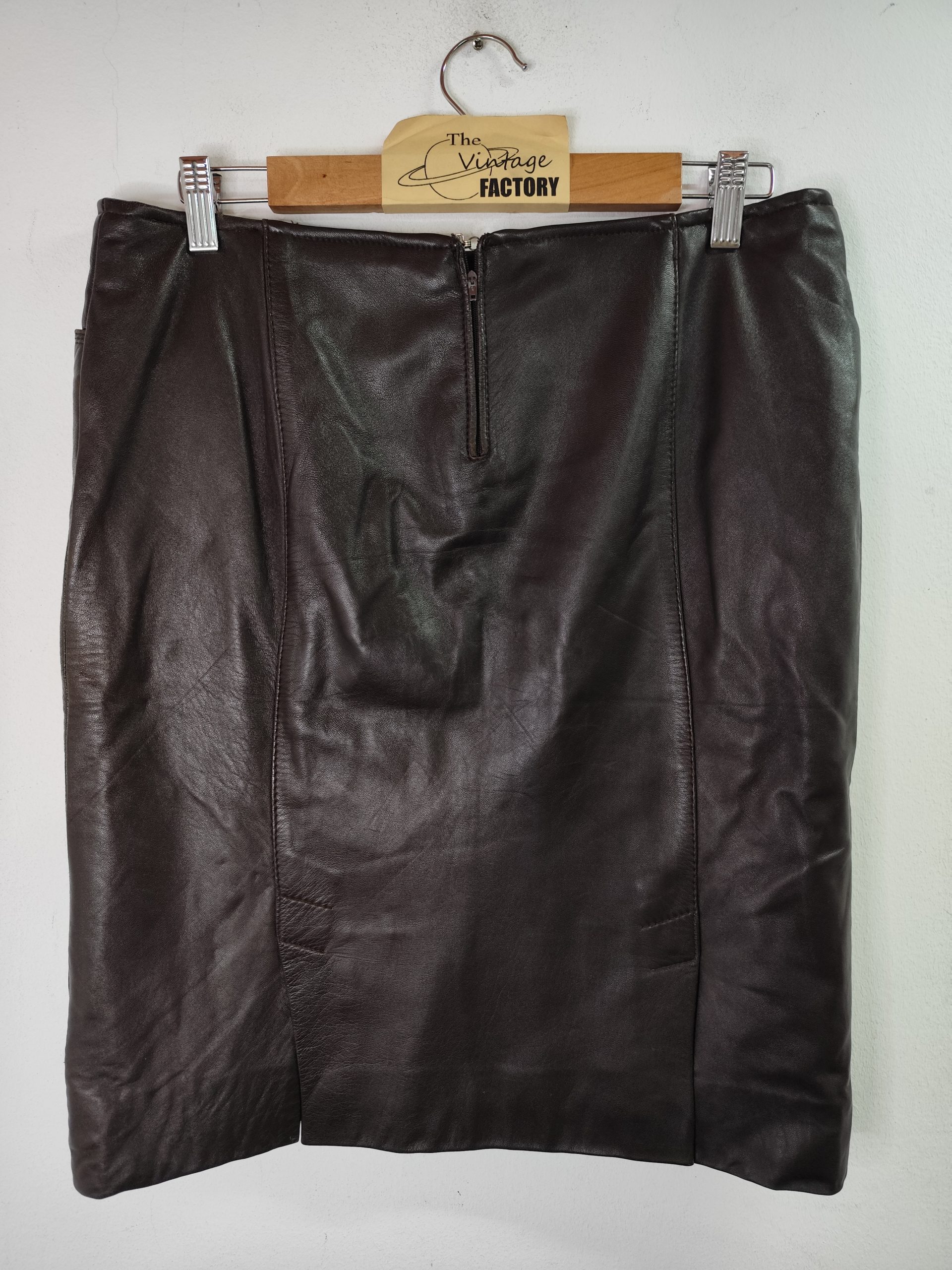 Leather Skirt Vintage Dark Brown & Pockets midi XL - Imagen 3