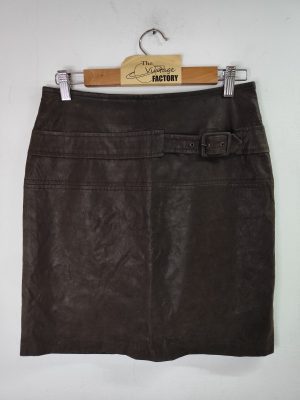 Falda de piel sintética marrón oscuro corta M