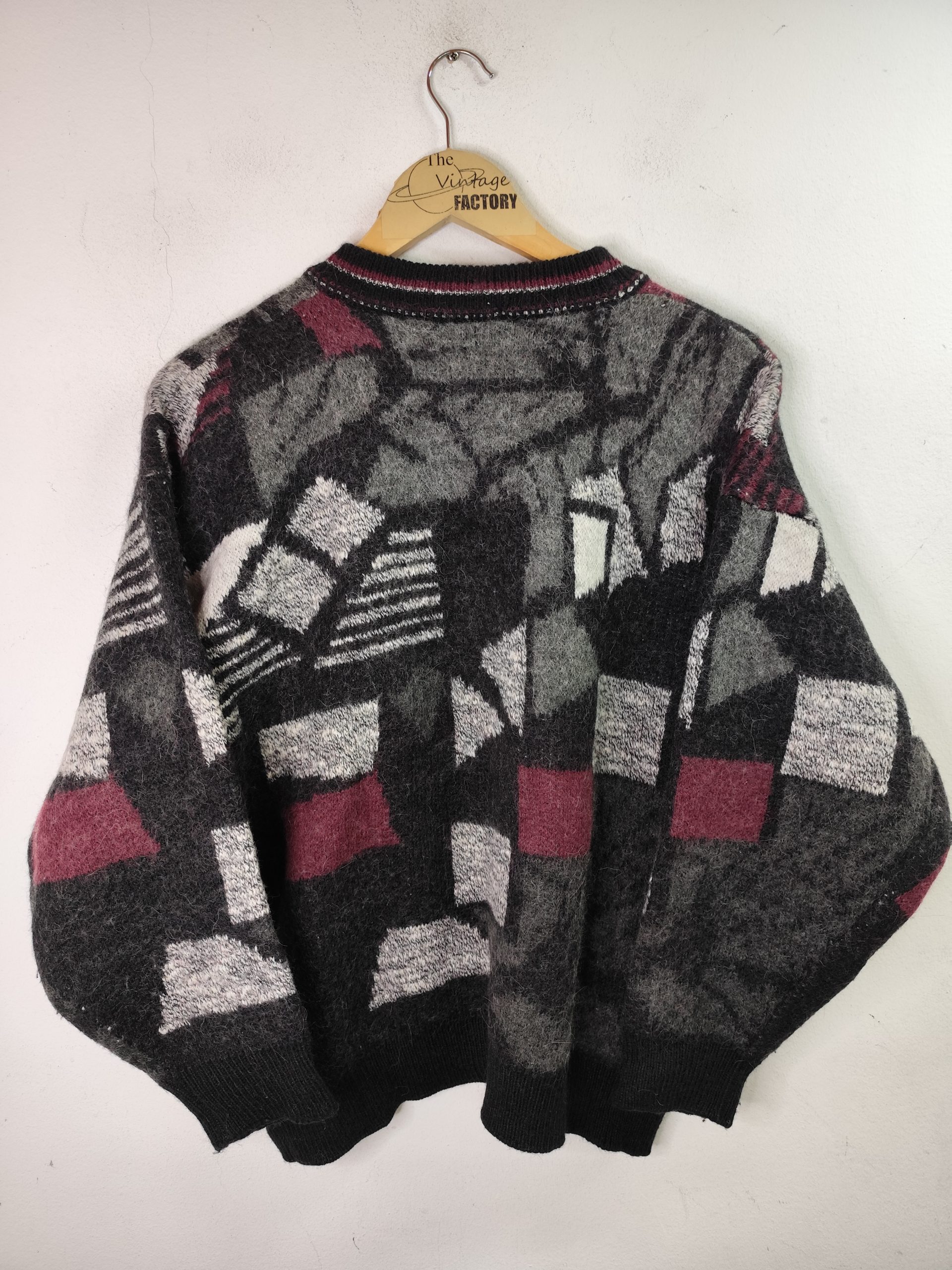 Nuvua Vintage Knitted Sweater Wool Alpaca Dark Gray & Geometrical Print XXL - Imagen 3