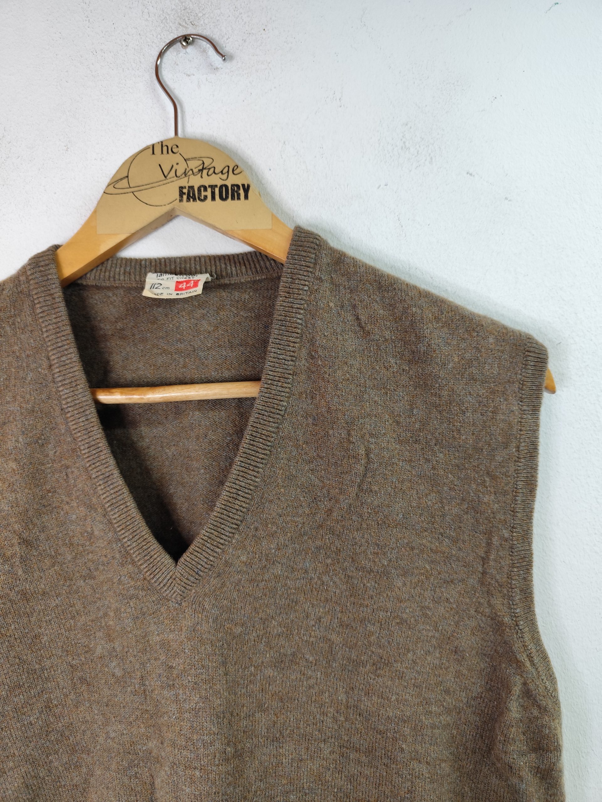 Knitted vest vintage lambswool V-neck & Brown L XL - Imagen 2