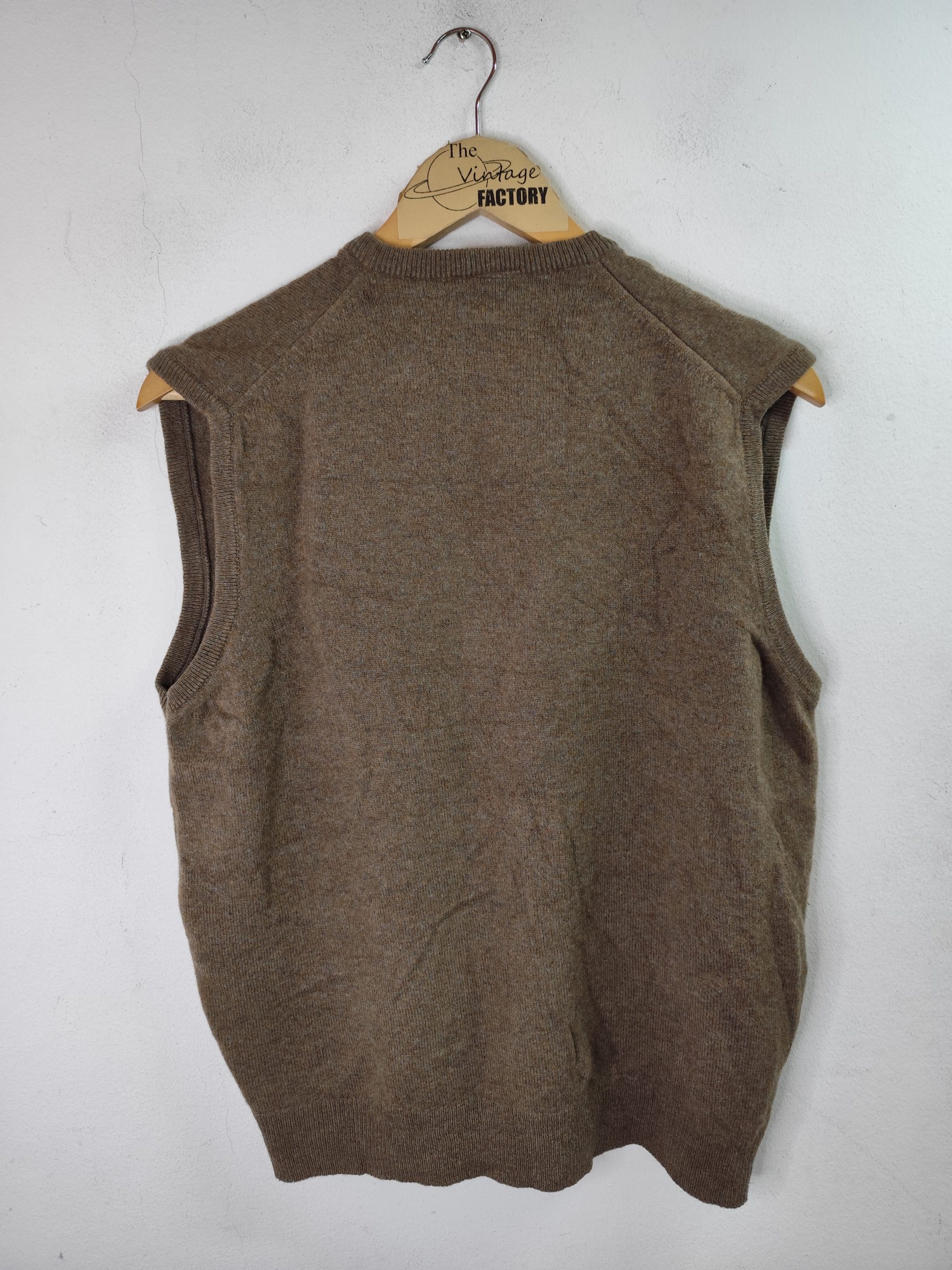 Knitted vest vintage lambswool V-neck & Brown L XL - Imagen 3