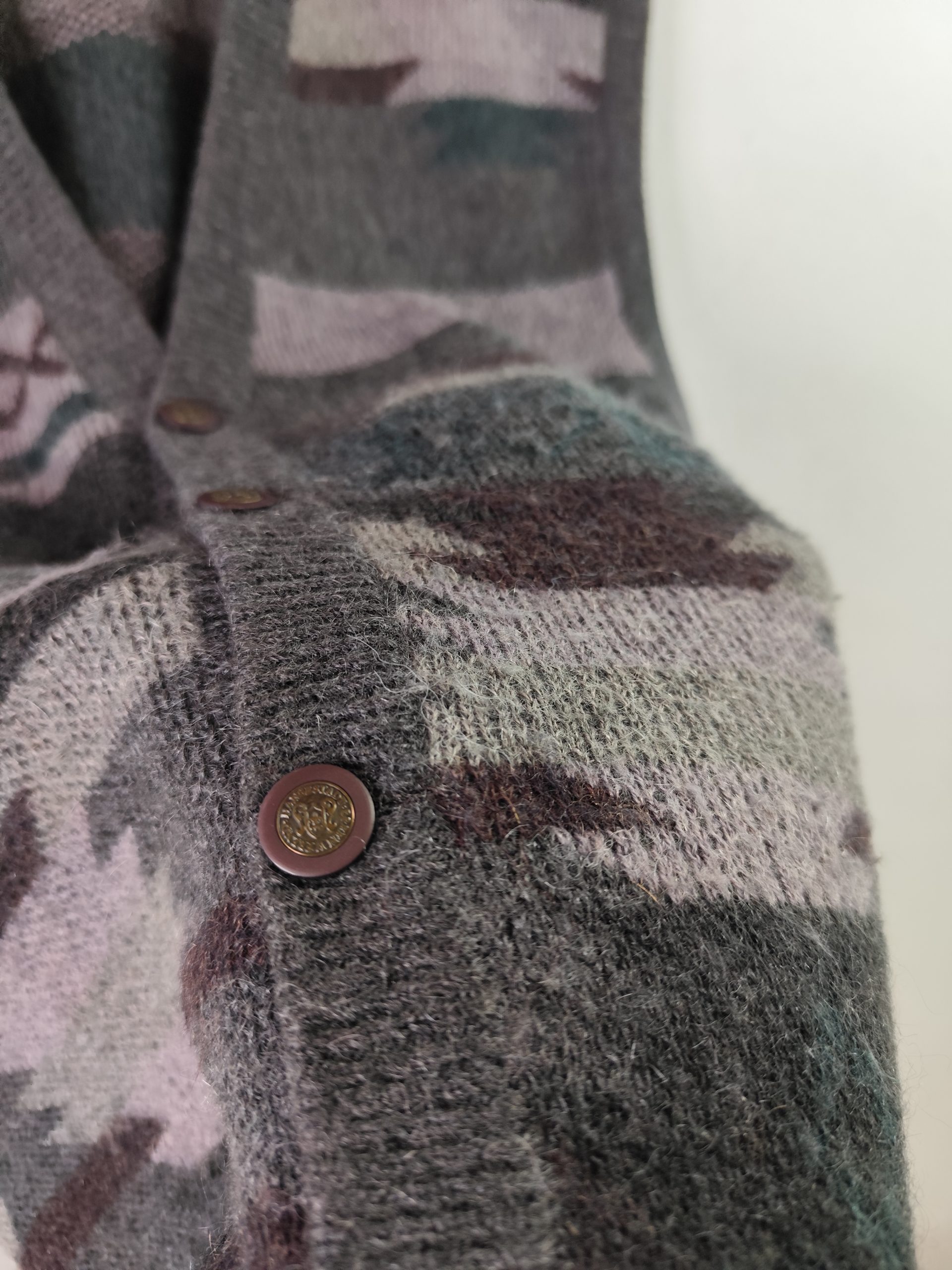 Jimmy Knitted vest vintage wool & mohair & Grey geometric print L XL - Imagen 3