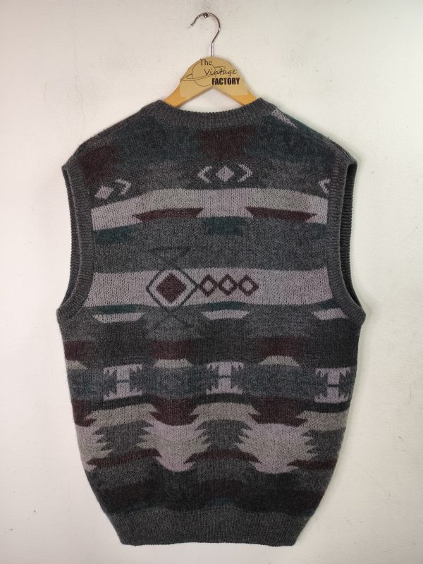 Jimmy Knitted vest vintage wool & mohair & Grey geometric print L XL - Imagen 4