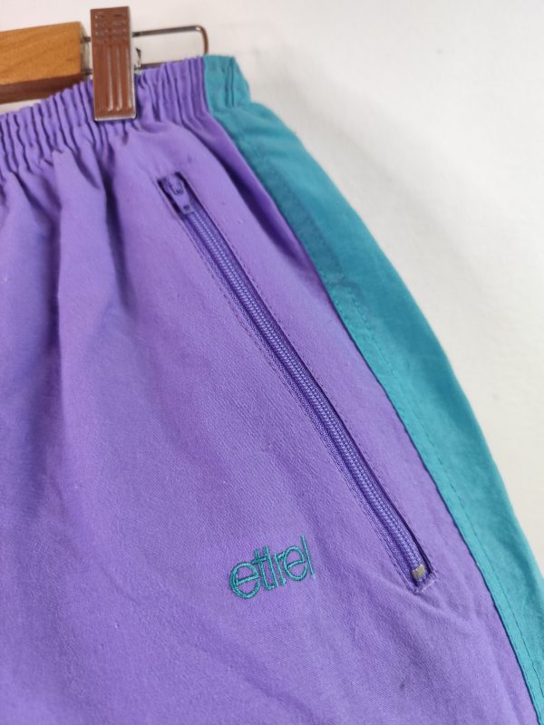 Etirel Track pants vintage 80s lilac and aqua blue M L - Imagen 2