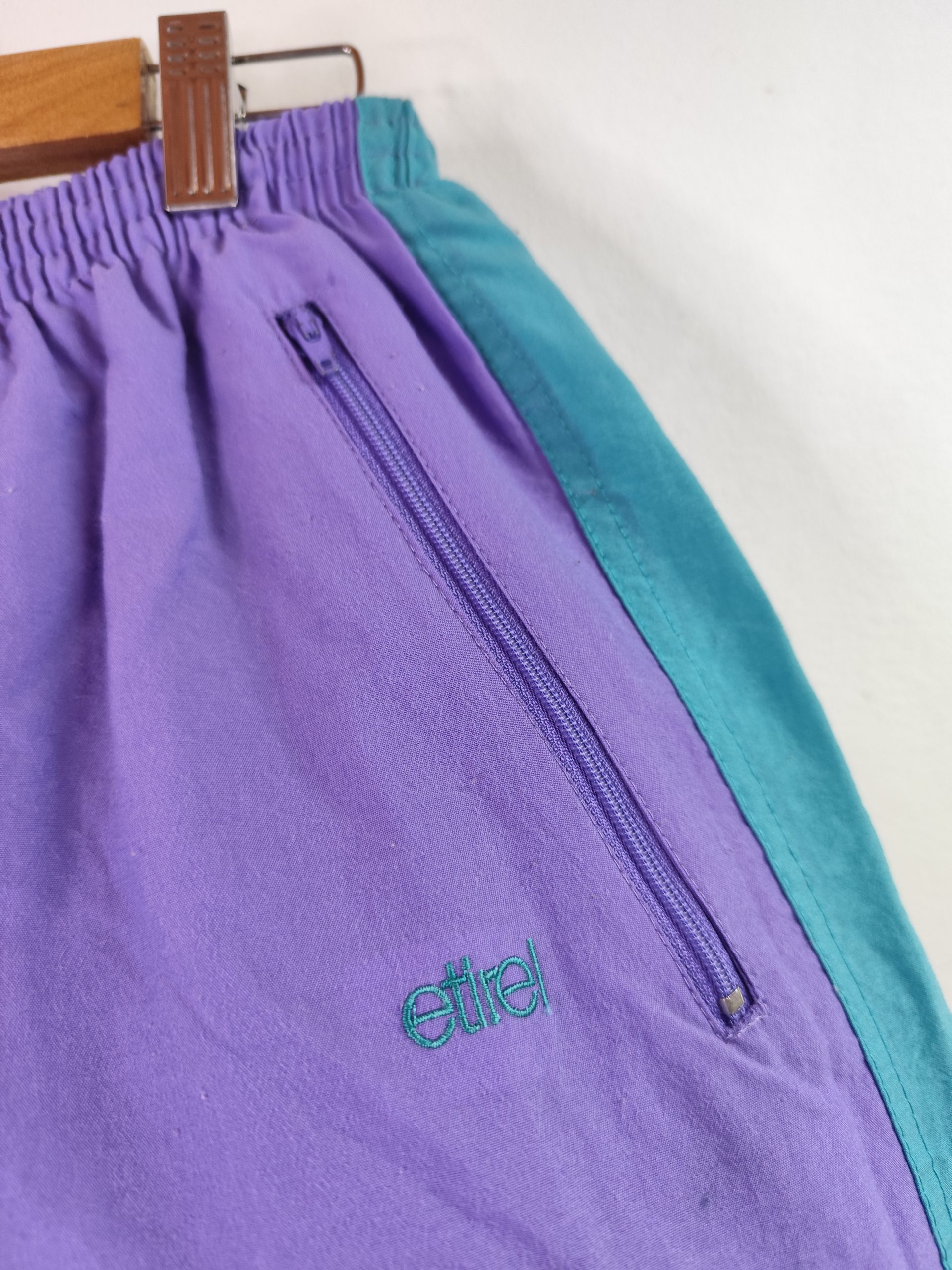 Etirel Track pants vintage 80s lilac and aqua blue M L - Imagen 2