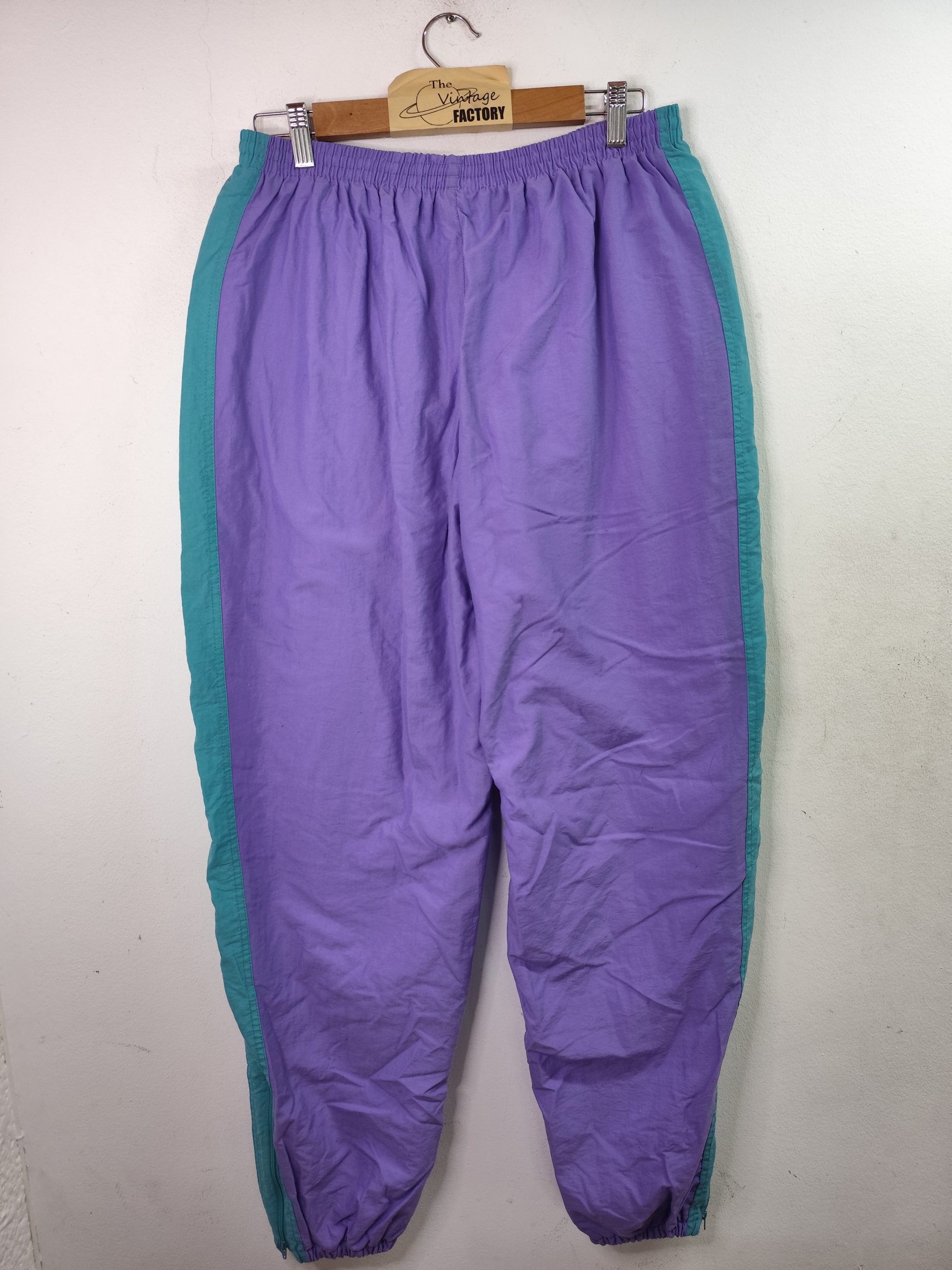 Etirel Track pants vintage 80s lilac and aqua blue M L - Imagen 3