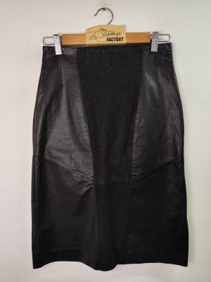 Falda de piel negra midi estampado serpiente vintage 90s XS S