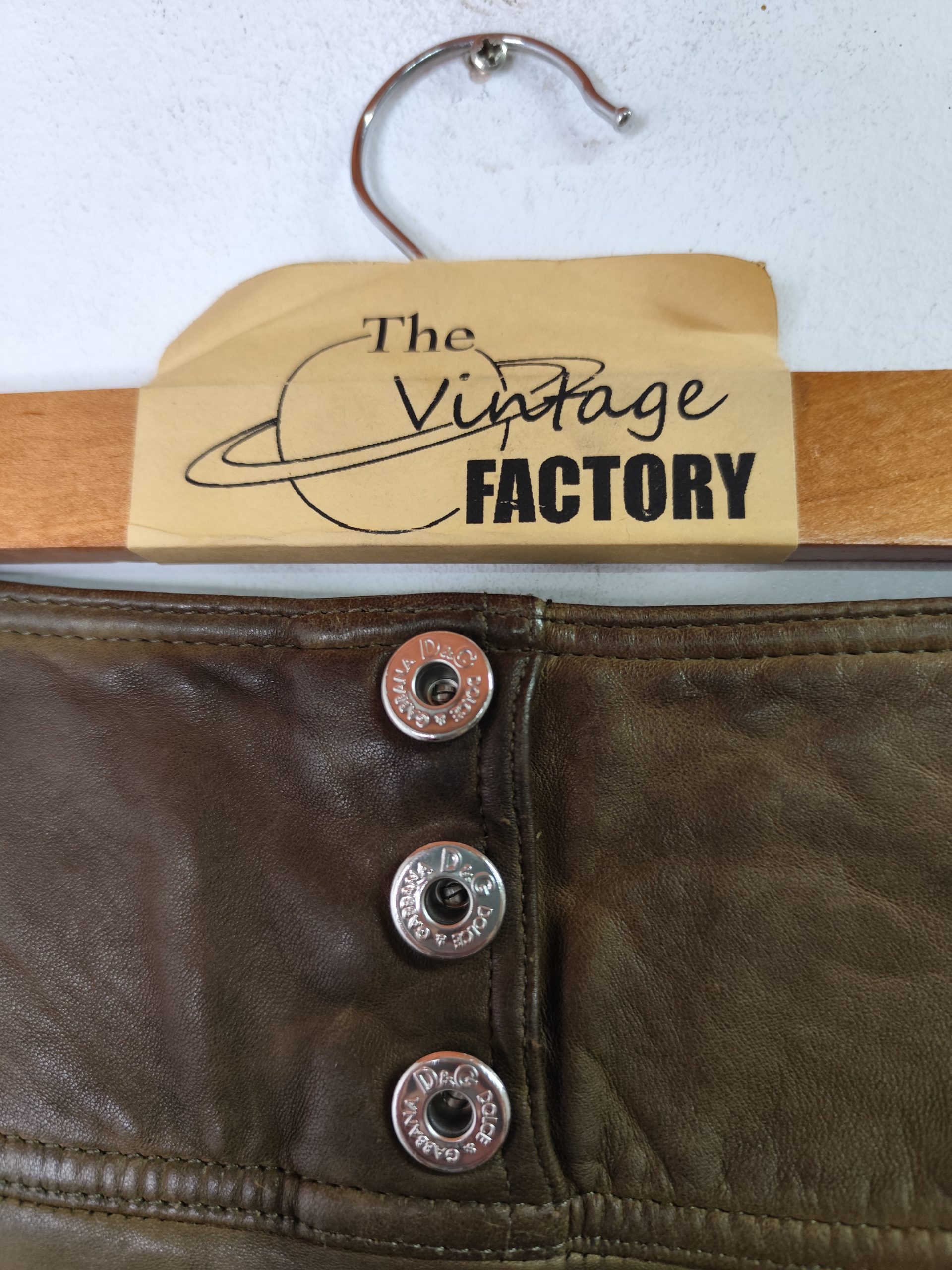 Dolce & Gabbana Leather skirt zippers & Brown midi XS S - Imagen 2