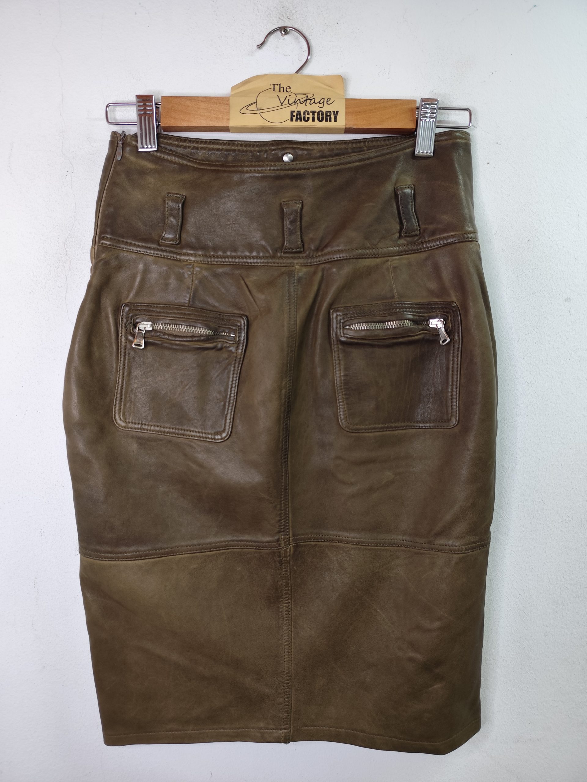 Dolce & Gabbana Leather skirt zippers & Brown midi XS S - Imagen 3