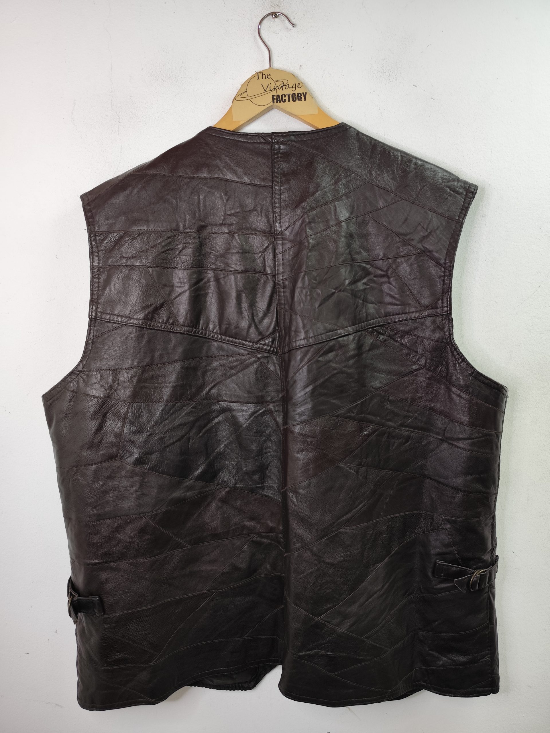 Italia Echtes Leder Leather Vintage Vest Dark Brown & Big Pockets XXL XXXL - Imagen 2