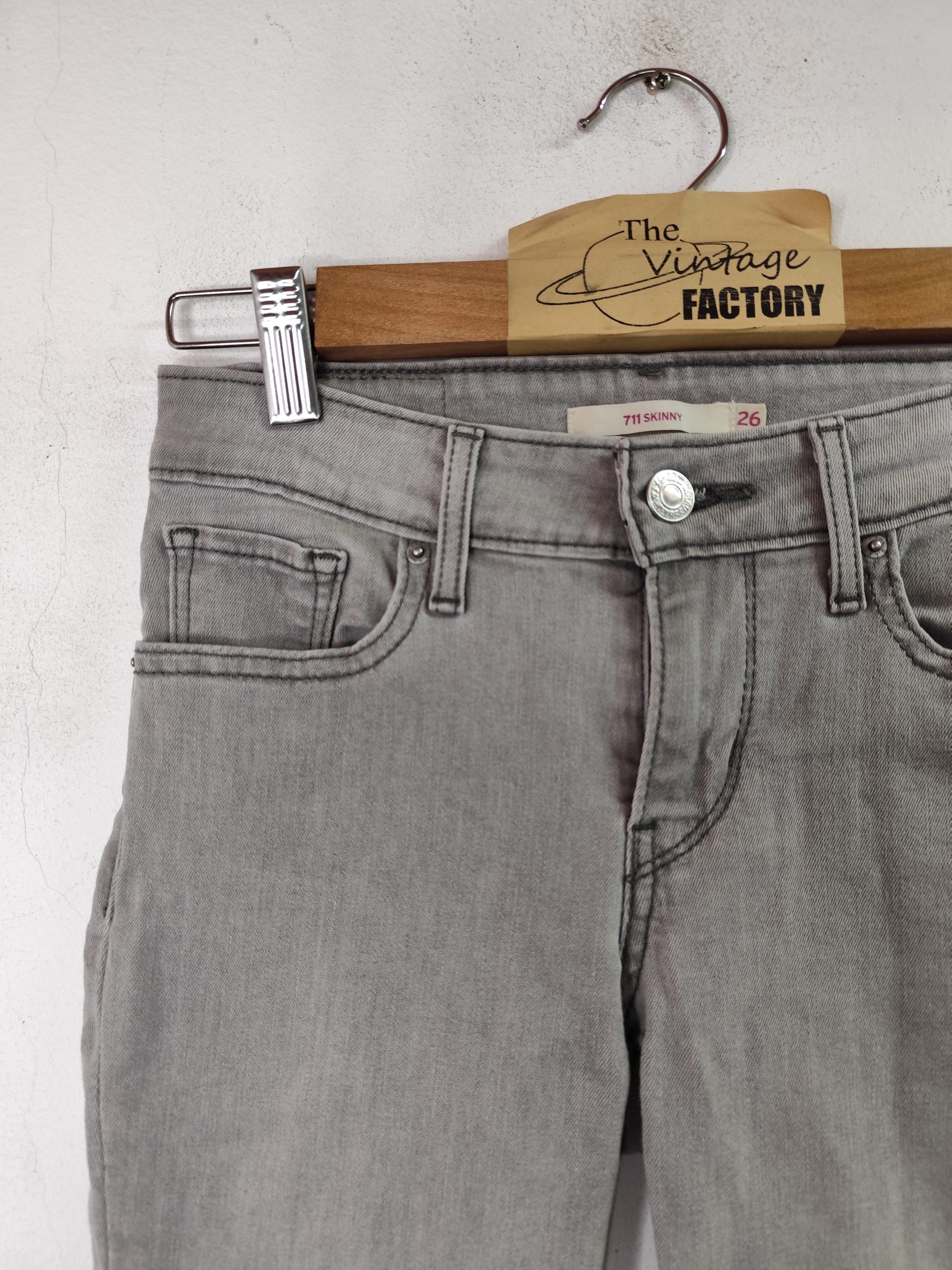 Levi's 711 jeans pants skinny light grey XS S - Imagen 2