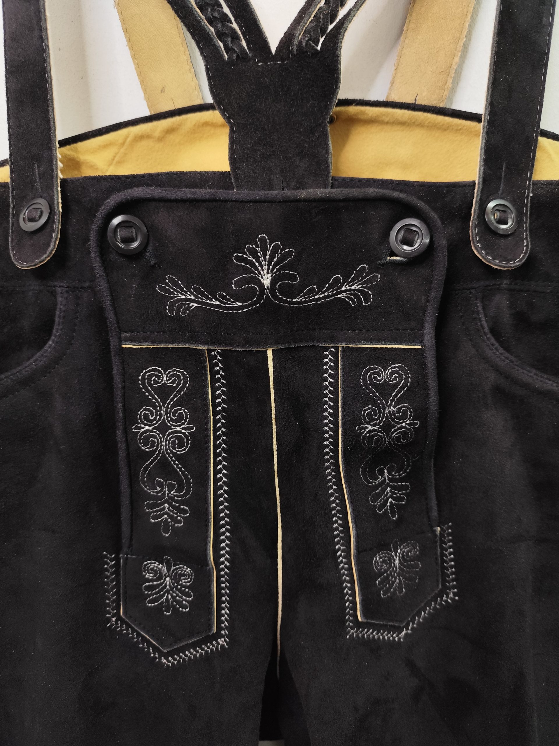 Bavarian Lederhosen Tyrolean vintage suede Black pants & Embroided 56 XL - Imagen 4