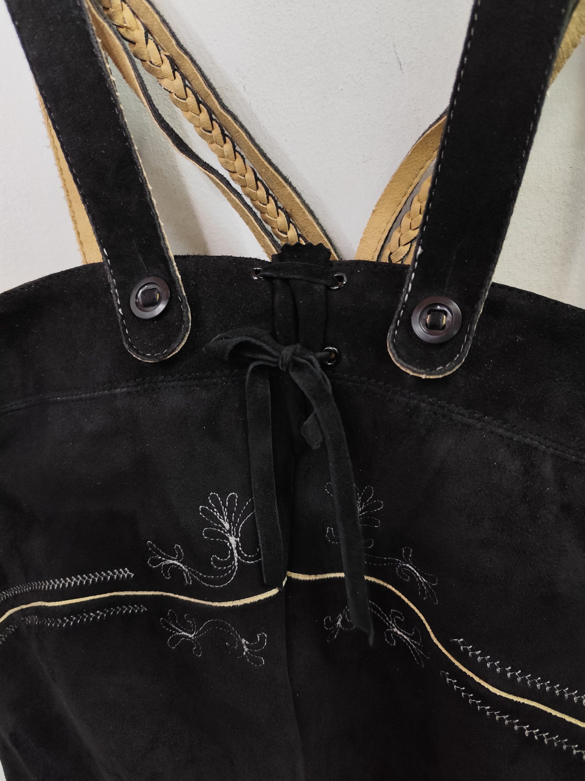 Bavarian Lederhosen Tyrolean vintage suede Black pants & Embroided 56 XL - Imagen 6
