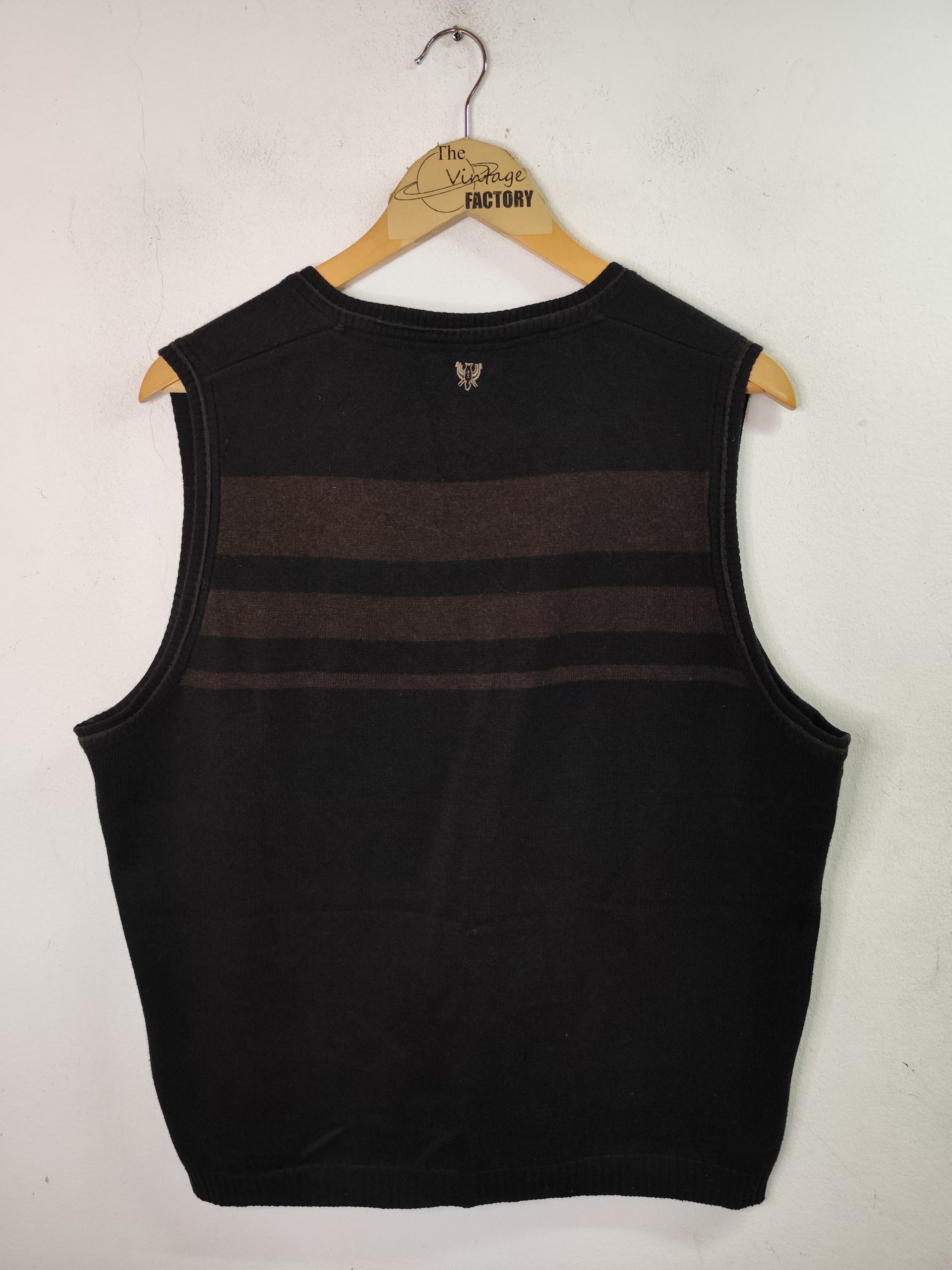 Caramelo Knitted vest vintage wool Dark brown & Diamond print XL - Imagen 4