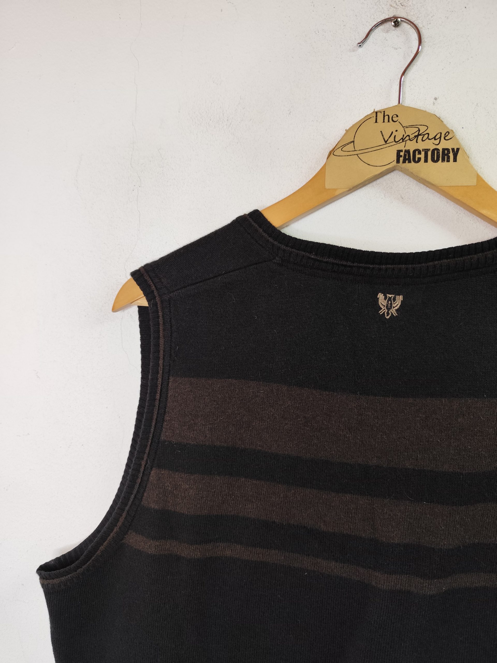 Caramelo Knitted vest vintage wool Dark brown & Diamond print XL - Imagen 5
