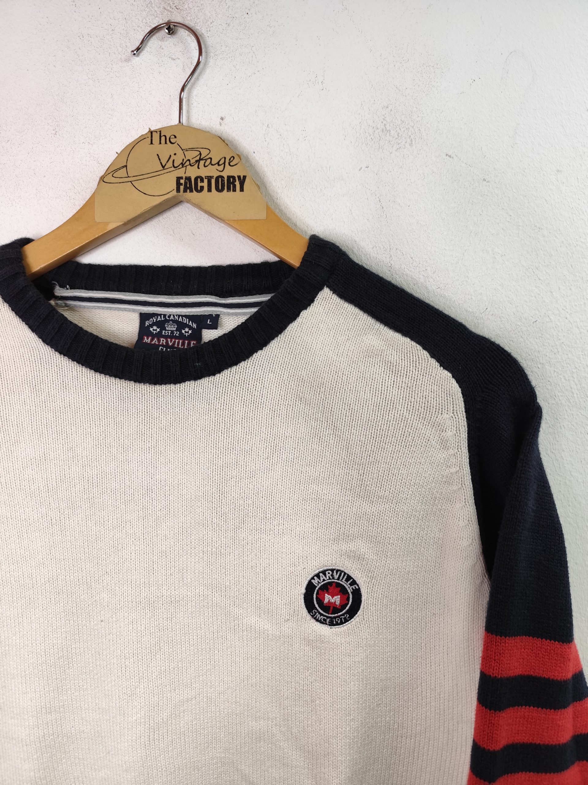 Marville Club vintage Sweater Dark blue & White & Letters M L - Imagen 2