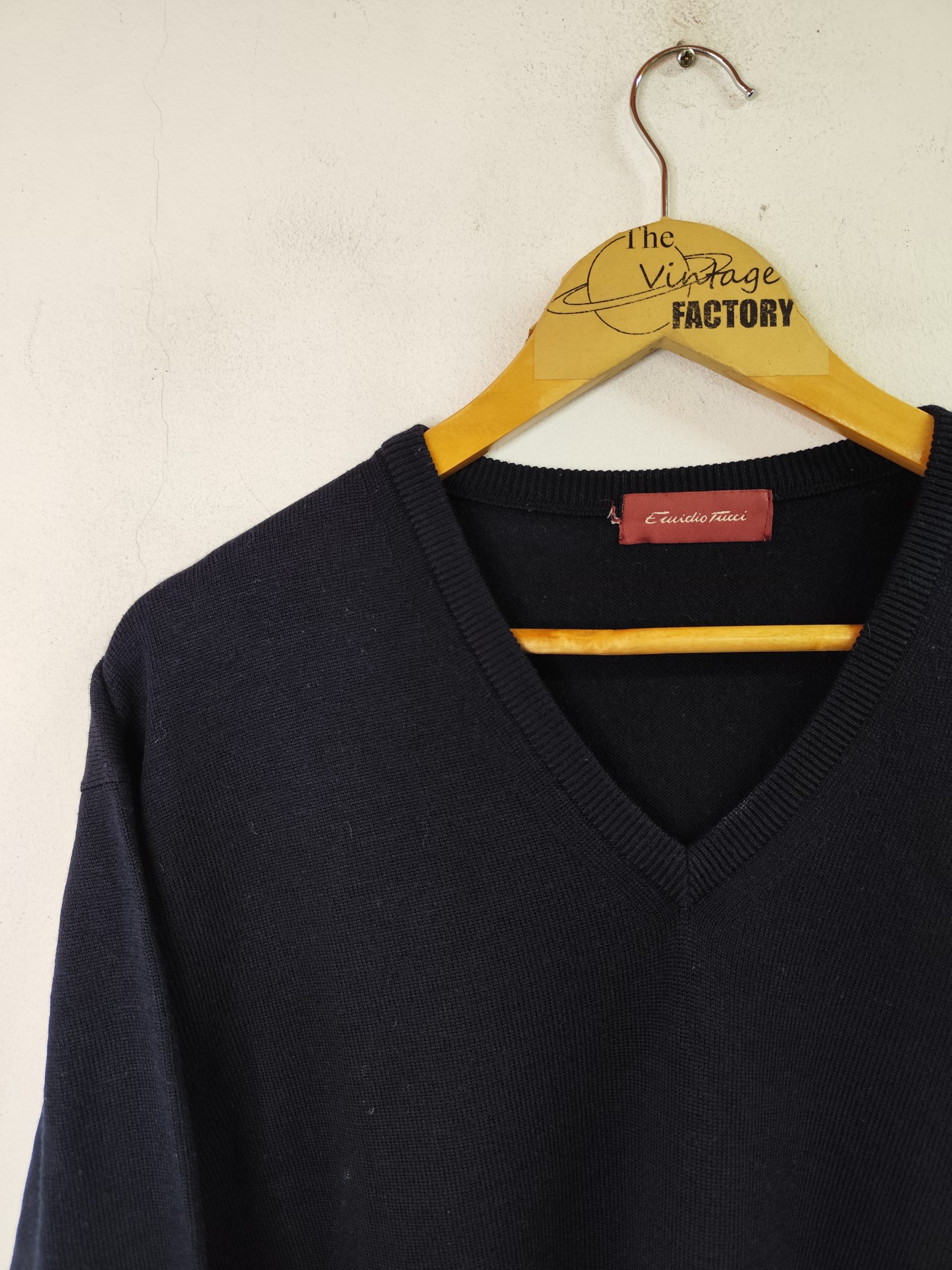 Emidio Tucci Knitted sweater Virgin wool V-neck & Dark blue XXL - Imagen 2