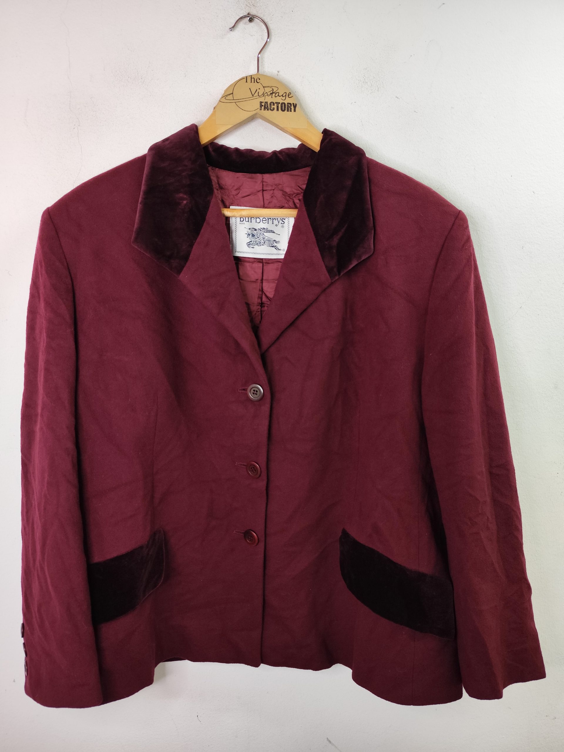 Burberrys Vintage Blazer Wool & Cashmere Velvet Bordeaux XXL XXXL