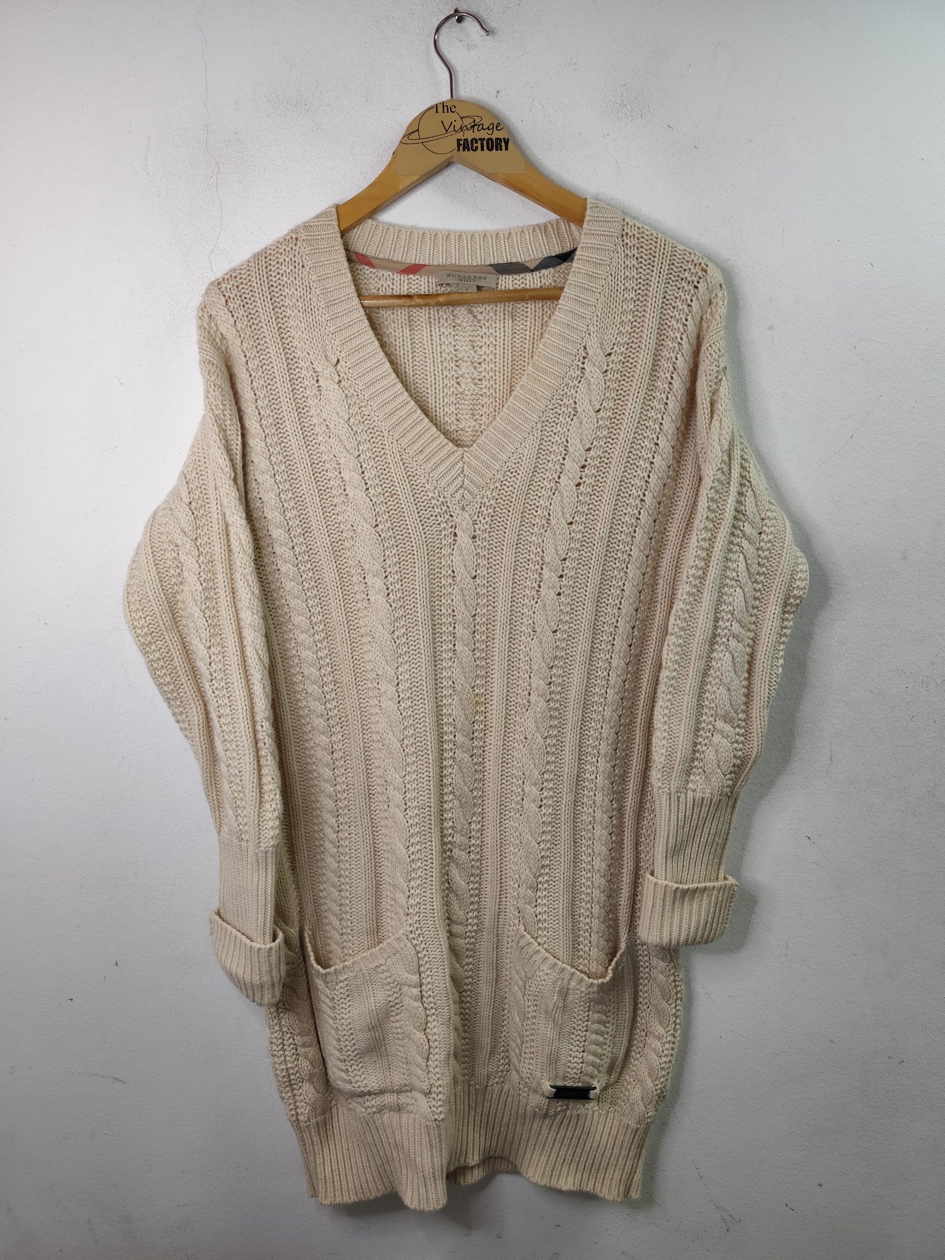 Burberry Brit Knitted Dress Wool & Cashmere Cream White Oversized L