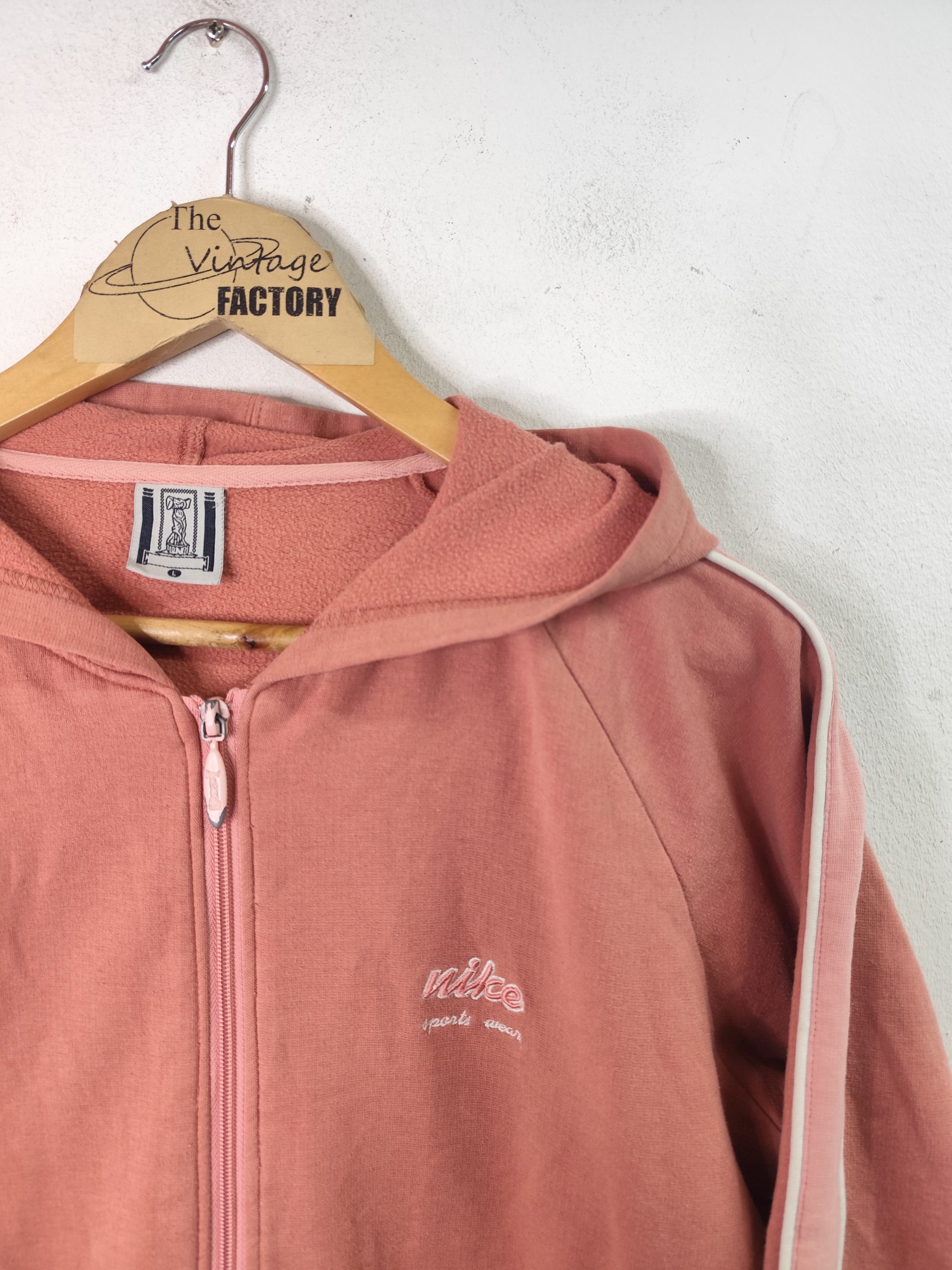 Nike Hoodie vintage 80s zipper and hood salmon pink L - Imagen 2