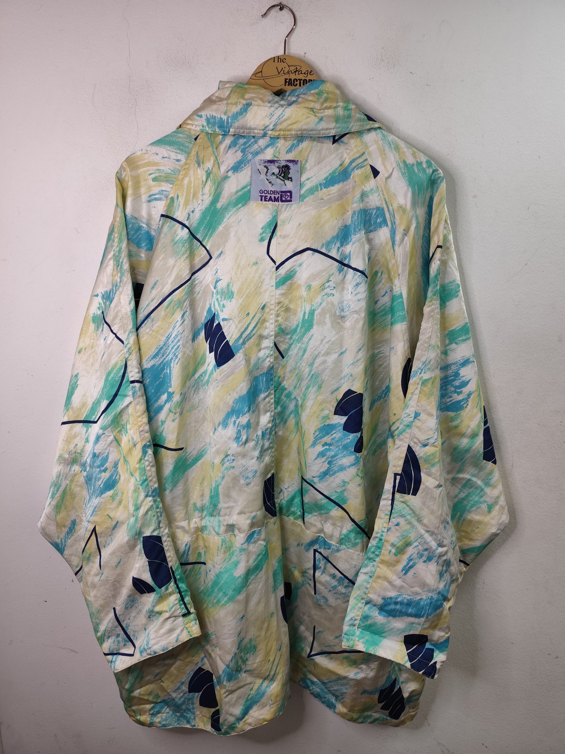 Goldem Team vintage 80s Windbreaker jacket half Zipper Beige & Print XXL - Imagen 2