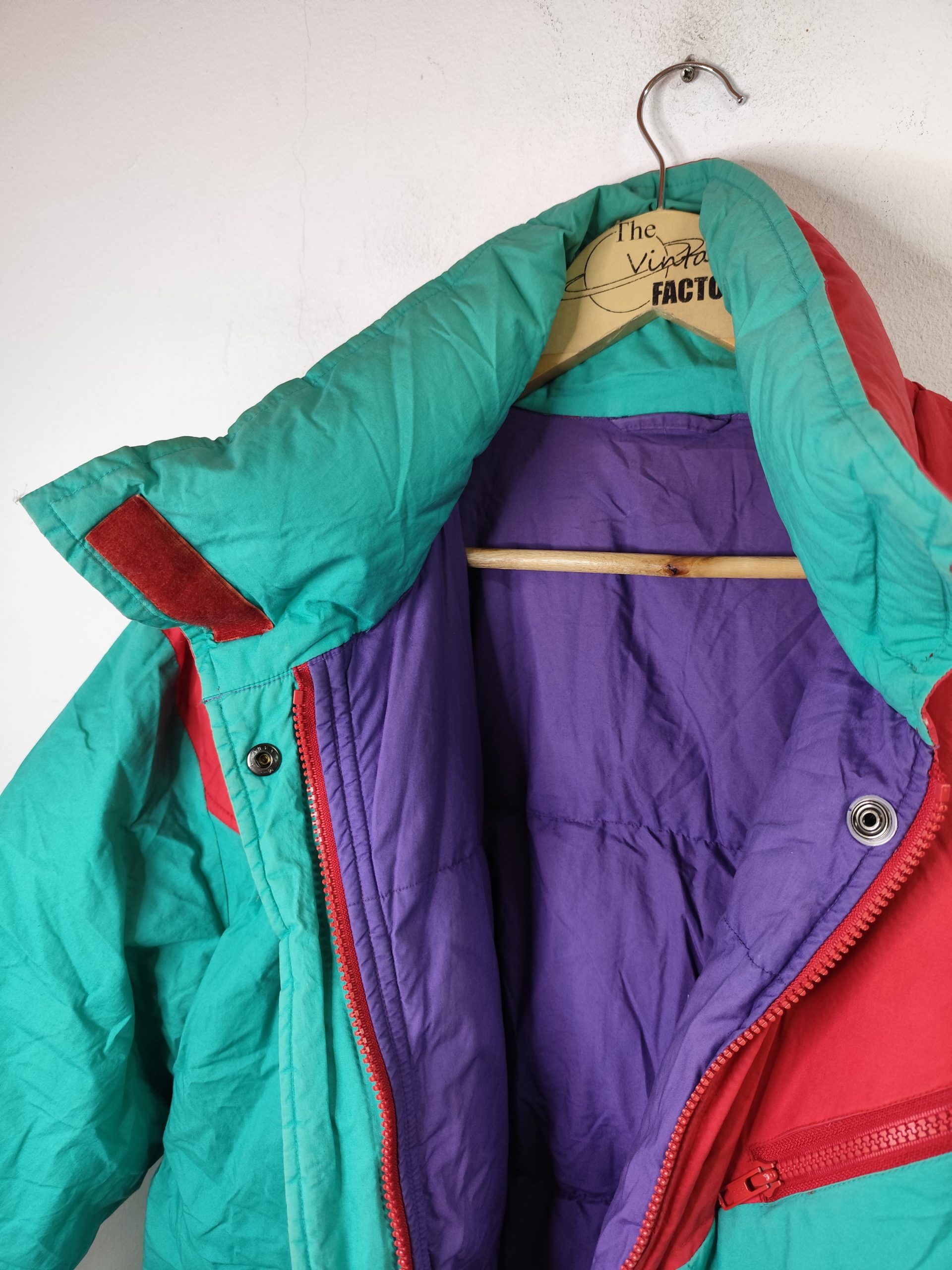 Down Anorak vintage 80s Reversible Aqua blue & Violet XL XXL - Imagen 4
