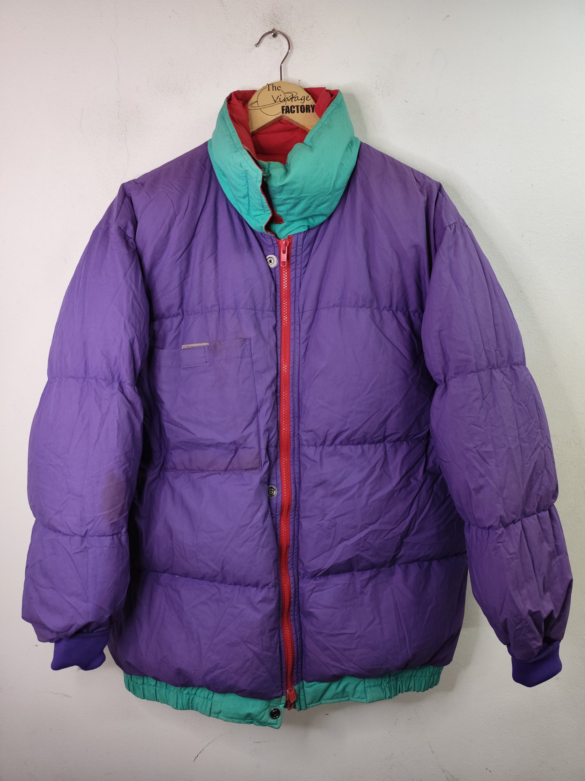 Down Anorak vintage 80s Reversible Aqua blue & Violet XL XXL - Imagen 3