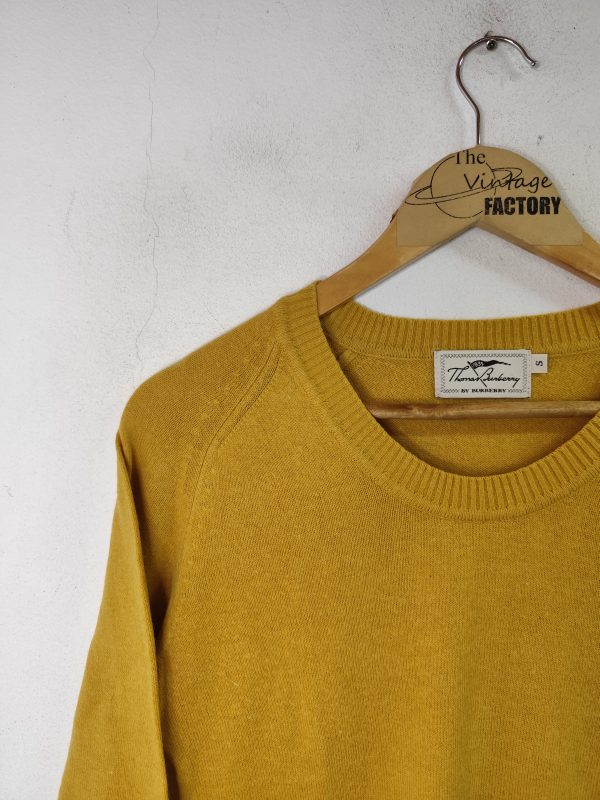 Thomas Burberry vintage Knitted sweater Mustard Yellow & Round neck S M - Imagen 2