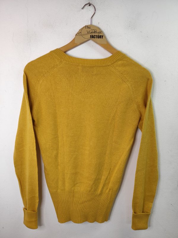 Thomas Burberry vintage Knitted sweater Mustard Yellow & Round neck S M - Imagen 5