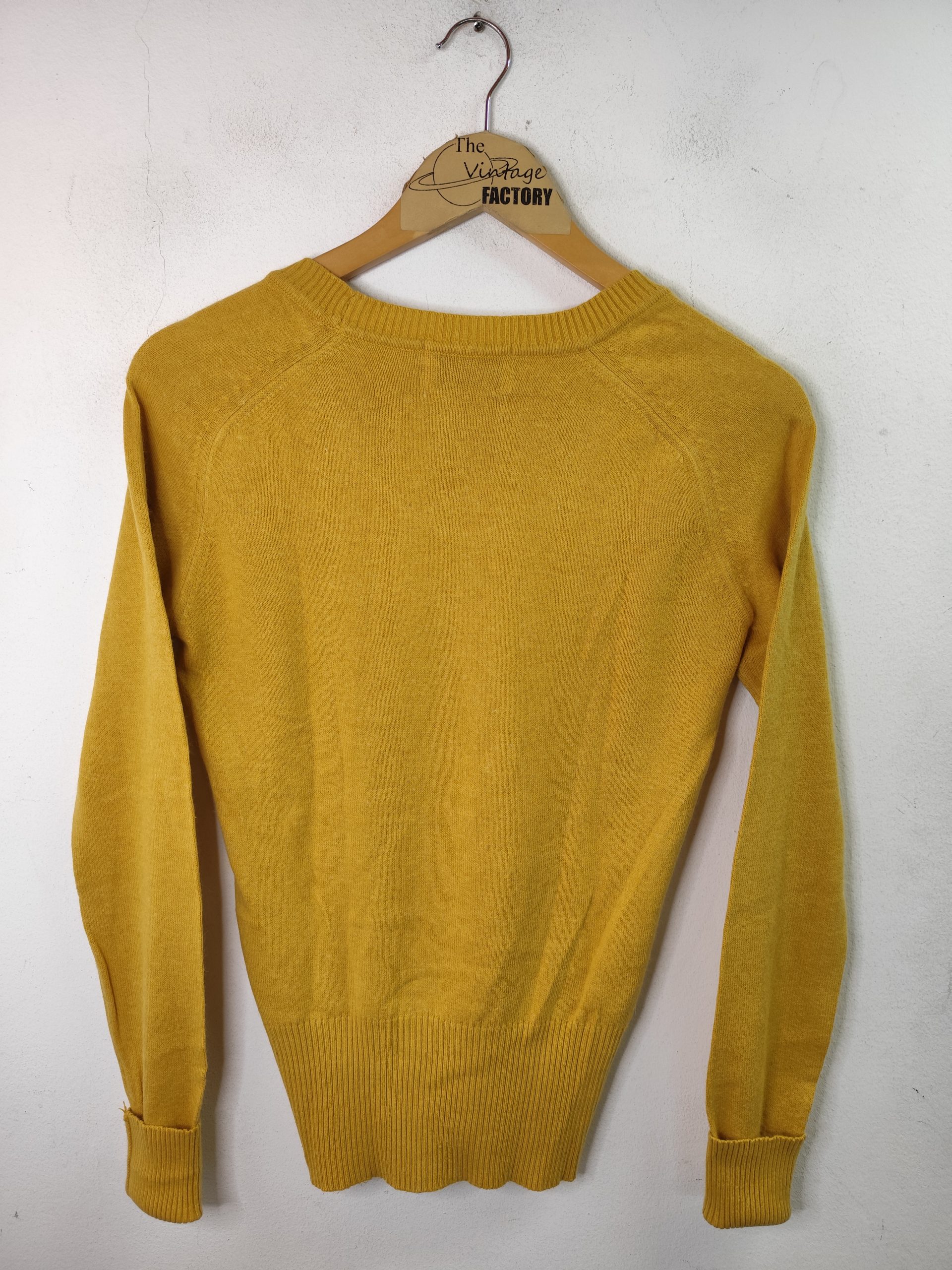 Thomas Burberry vintage Knitted sweater Mustard Yellow & Round neck S M - Imagen 5