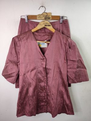Vintage Silk Blazer & Skirt Set Pink Short Sleeve S