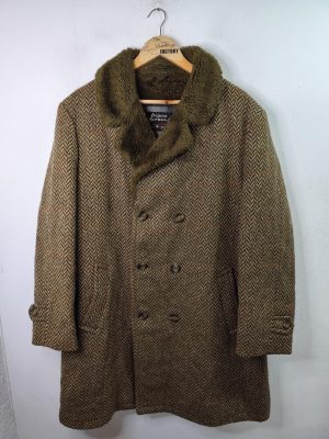 Oakbroom Sportswear vintage coat fleece lining Green & Brown L XL