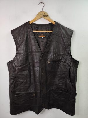 Italia Echtes Leder Leather Vintage Vest Dark Brown & Big Pockets XXL XXXL