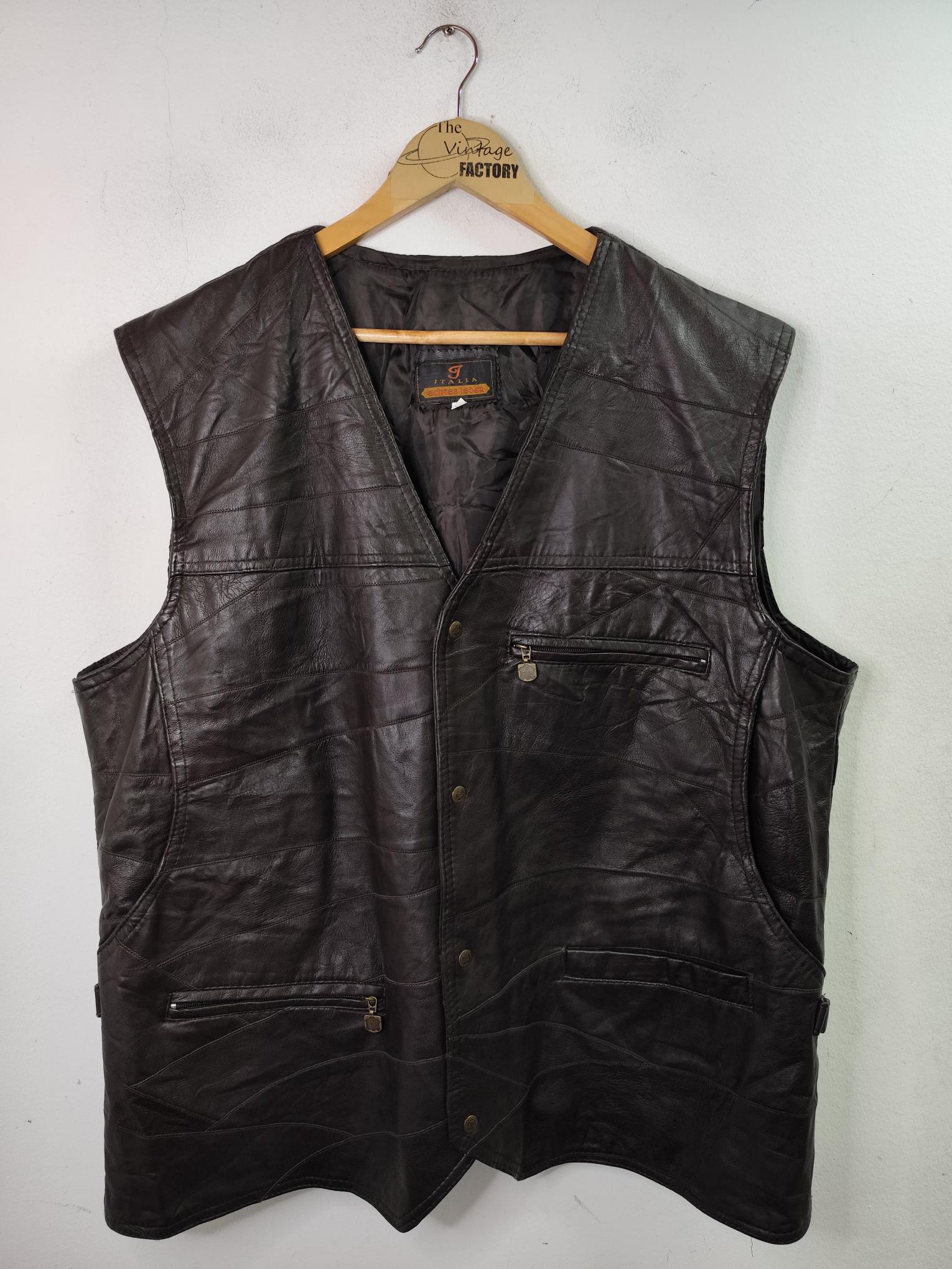 Italia Echtes Leder Leather Vintage Vest Dark Brown & Big Pockets XXL XXXL