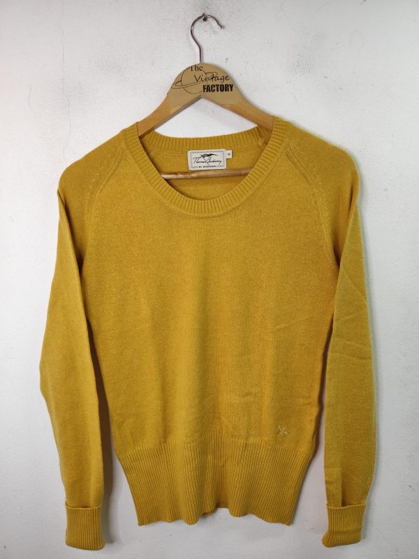 Thomas Burberry vintage Knitted sweater Mustard Yellow & Round neck S M
