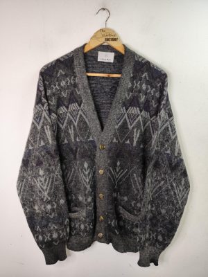 Charly Mach Knitted cardigan vintage mohair Grey & Geometric print XL XXL