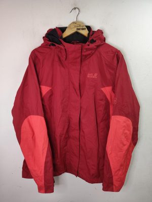 Jack Wolfskin Windbreaker Jacket Hooded Raincoat Red L XL