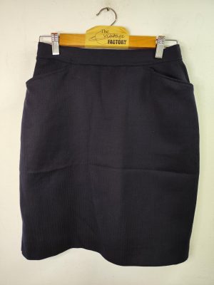 Cacharel Vintage Knee Lenght Skirt Wool Dark Blue & Striped XS S