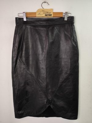Leather skirt vintage Black & front slit midi M