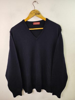 Emidio Tucci Knitted sweater Virgin wool V-neck & Dark blue XXL