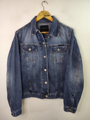 Sisley Vintage 00s Y2K Denim Jacket Worn Dark Blue M L