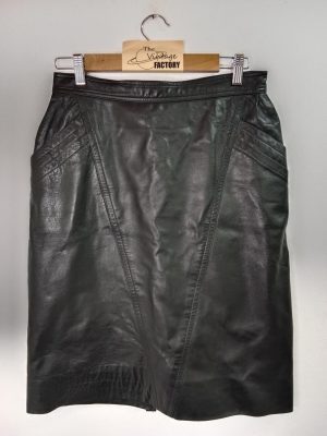 Falda de piel negra midi vintage 90s S M