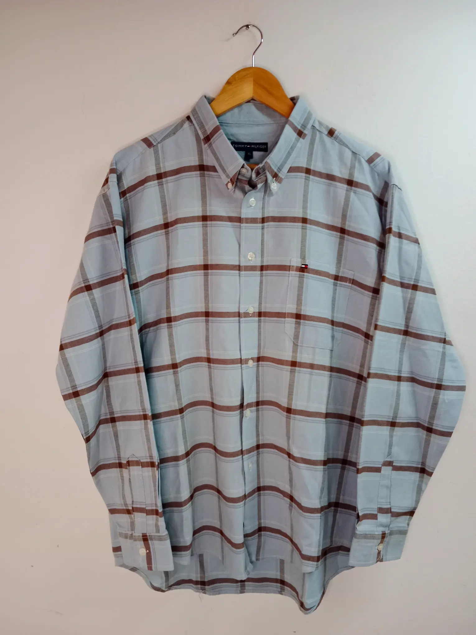 Tommy Hilfiger camisa azul claro a cuadros L XL