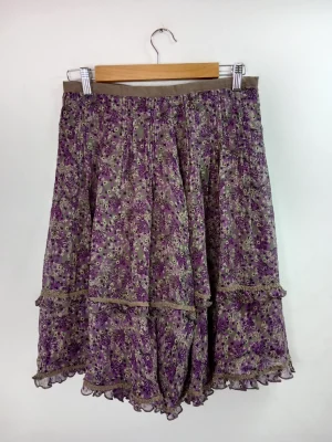 Marlboro Classics falda de seda lila y gris flores midi vintage 80s S M