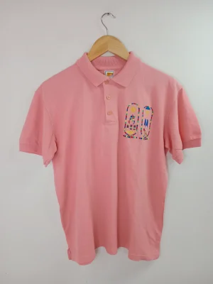 Vintage Egyptian cotton short sleeve polo pale pink & embroided L