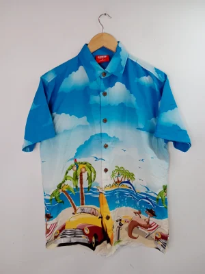Camisa hawaiana azul canguros playa M