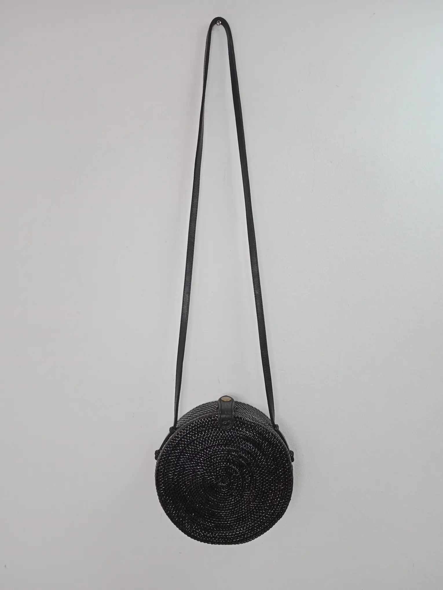 Vintage wicker round bag dark brown - Imagen 2