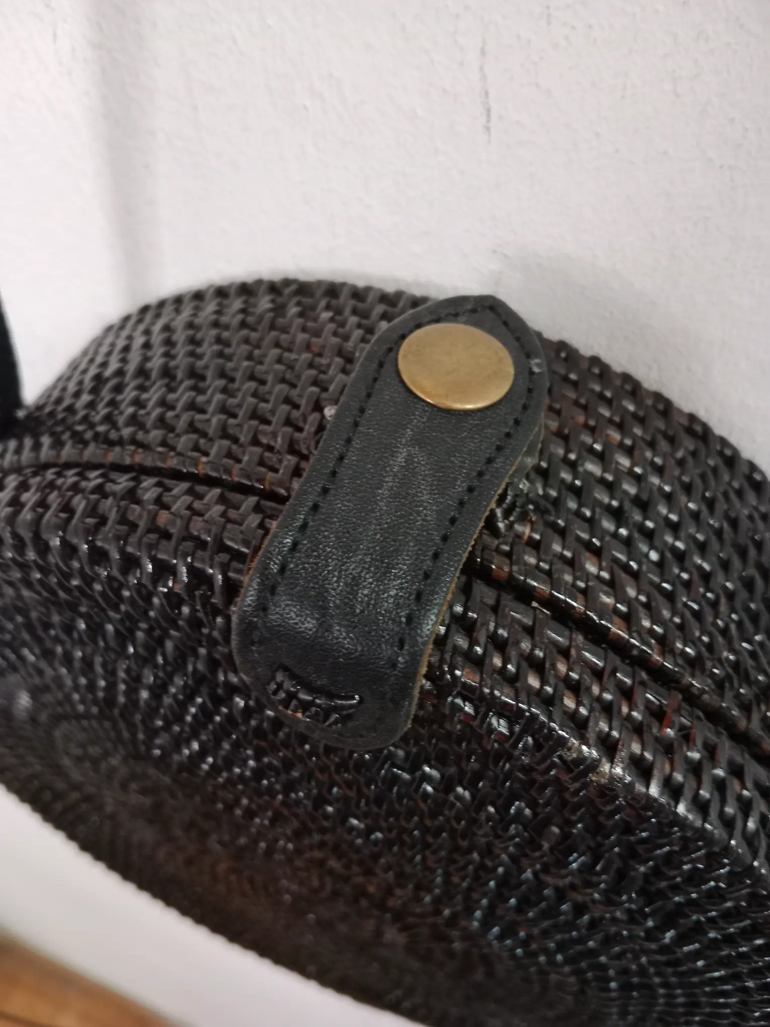 Vintage wicker round bag dark brown - Imagen 4