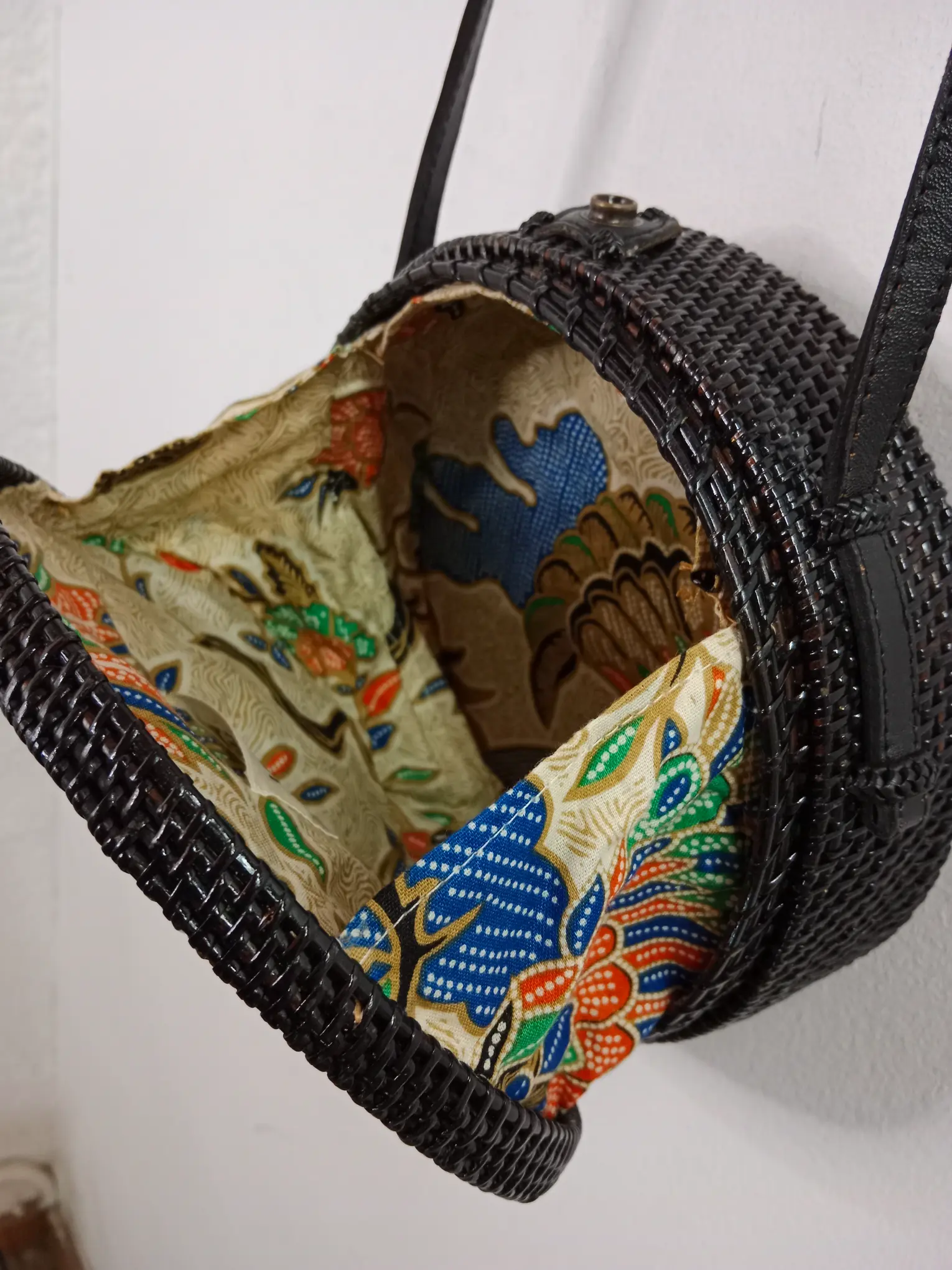 Vintage wicker round bag dark brown - Imagen 5
