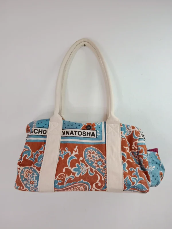 Anatoshka cotton bag cream white & blue and orange print - Imagen 3